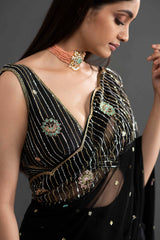 Stitched Pant Saree - Black