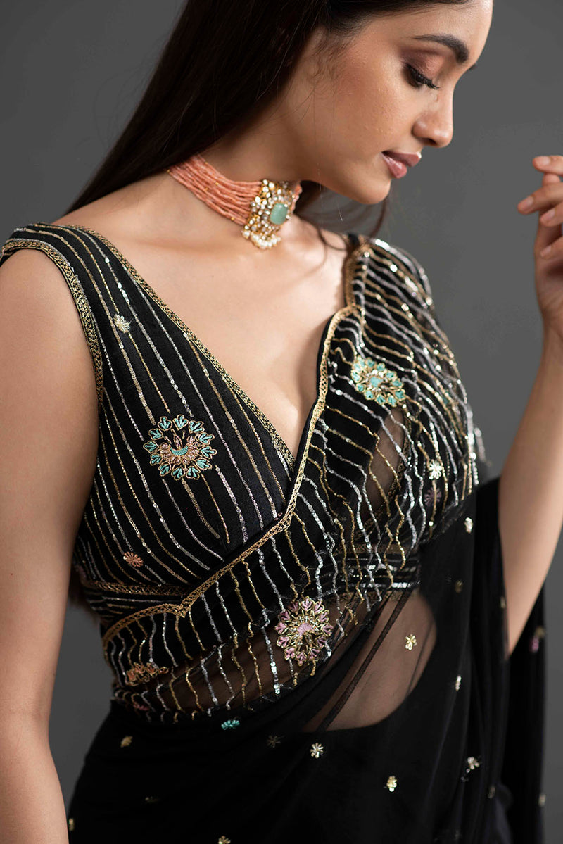 Stitched Pant Saree - Black