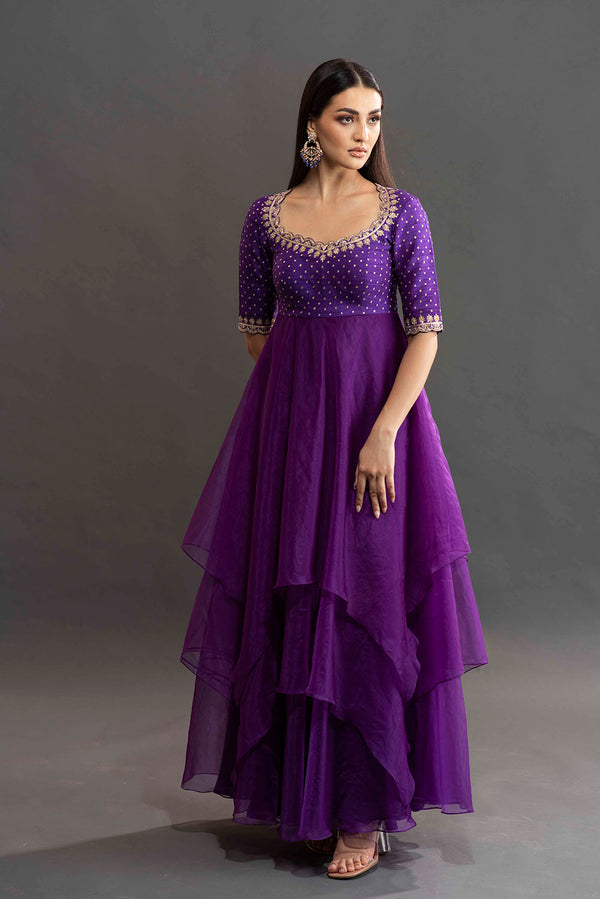 Hitha Layered Organza Dress - Purple