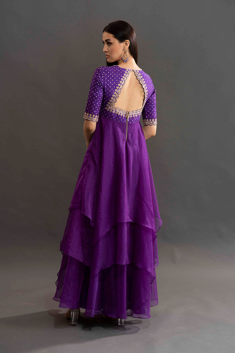 Hitha Layered Organza Dress - Purple