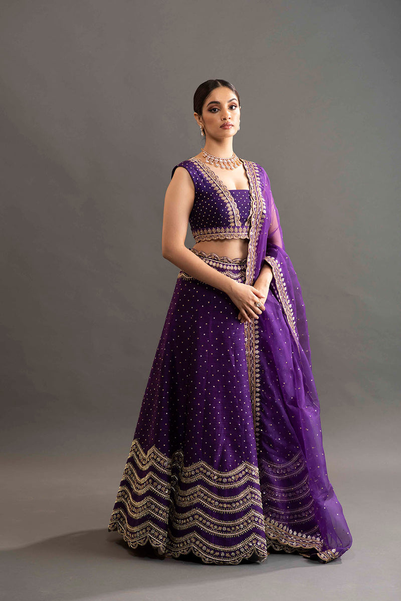 Scalloped Embroidery Lehanga - Violet