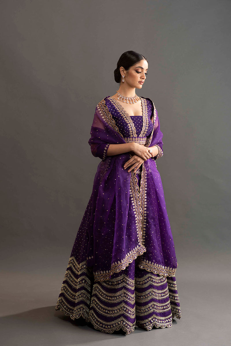 Scalloped Embroidery Lehanga - Violet