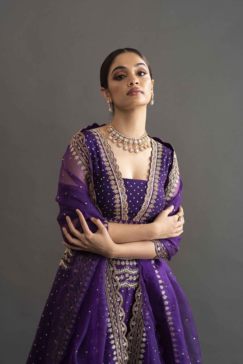 Scalloped Embroidery Lehanga - Violet
