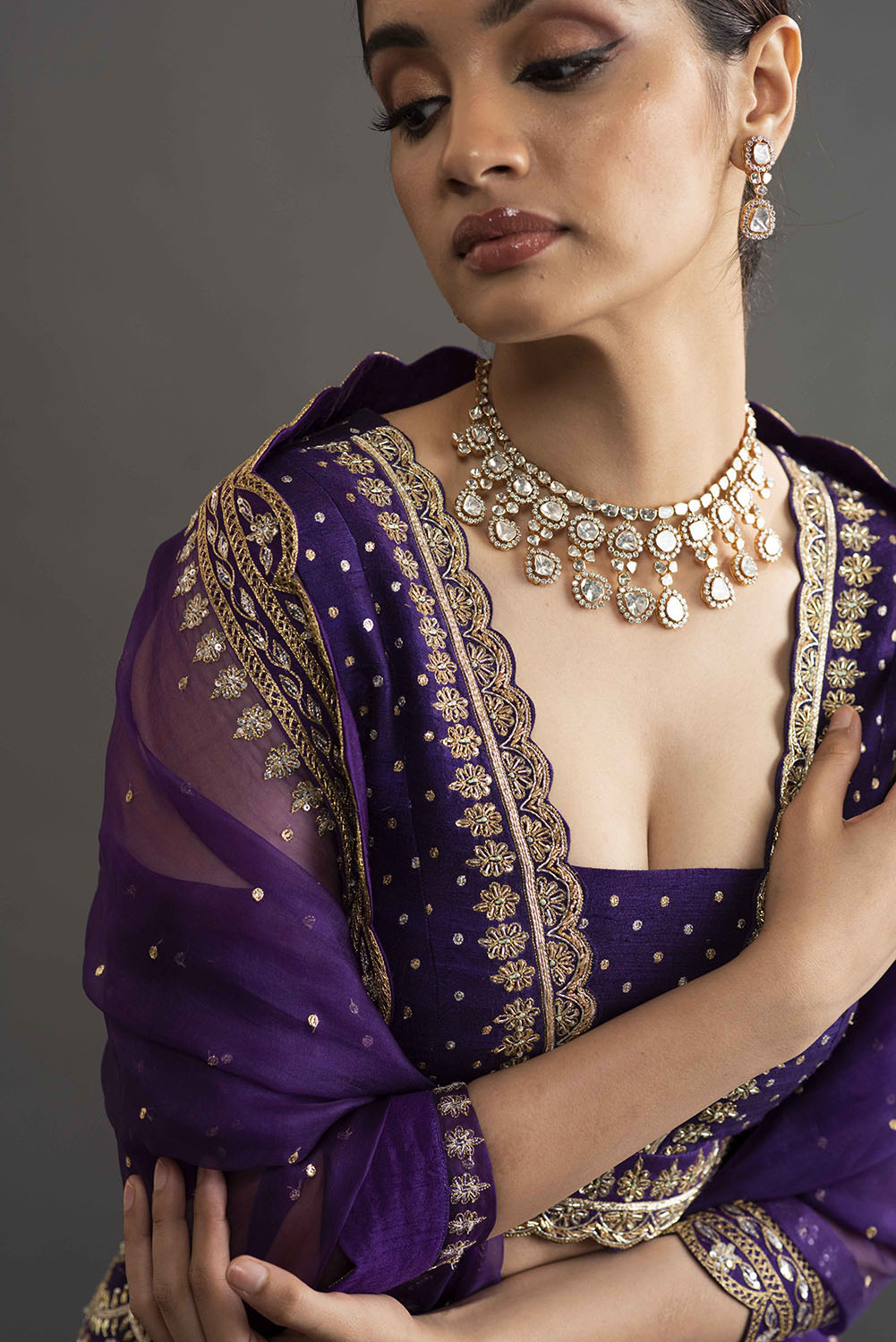 Scalloped Embroidery Lehanga - Violet