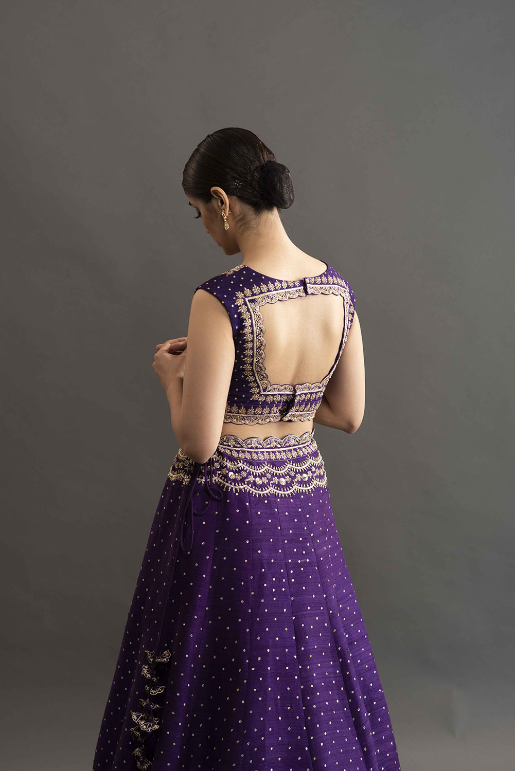 Scalloped Embroidery Lehanga - Violet