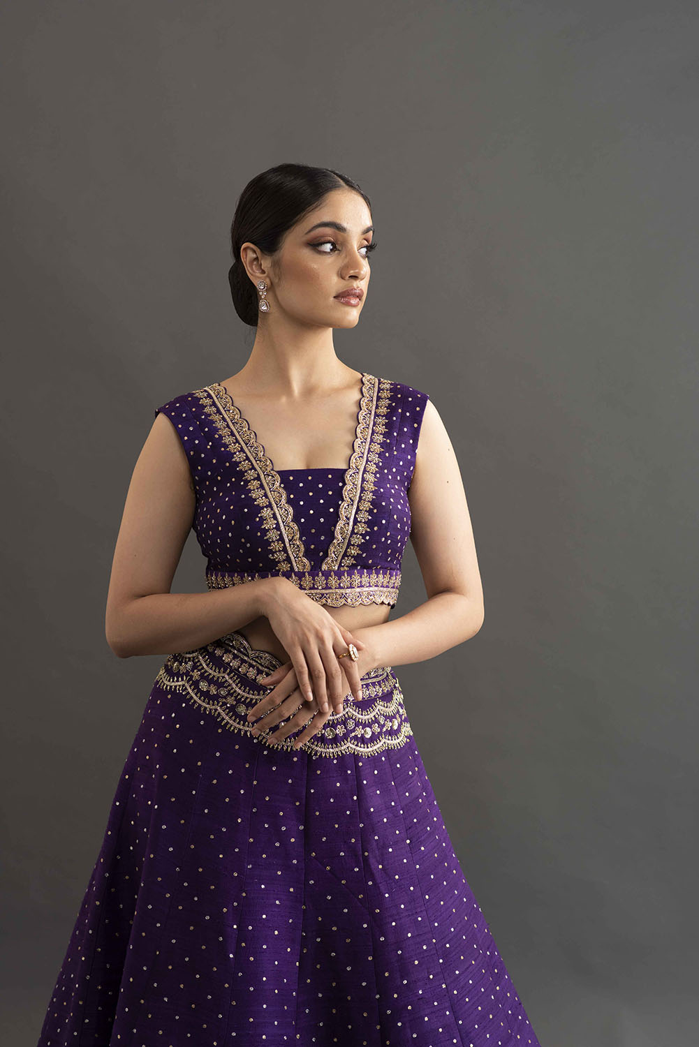 Scalloped Embroidery Lehanga - Violet