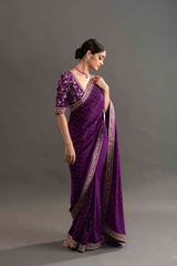 Shreya Embroidered Crepe Saree - Purple