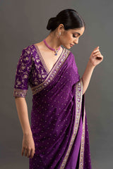 Shreya Embroidered Crepe Saree - Purple