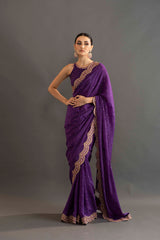 Gia Embroidered Crepe saree - Violet