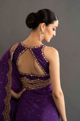 Gia Embroidered Crepe saree - Violet