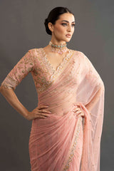 Heavy Embroidered Silk Net Saree - Rose Gold