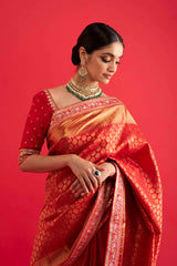 Embroidered Kanchipuram Silk Saree - Red