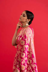 Banaras Mennakari Saree - Pink