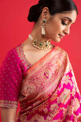 Banaras Mennakari Saree - Pink