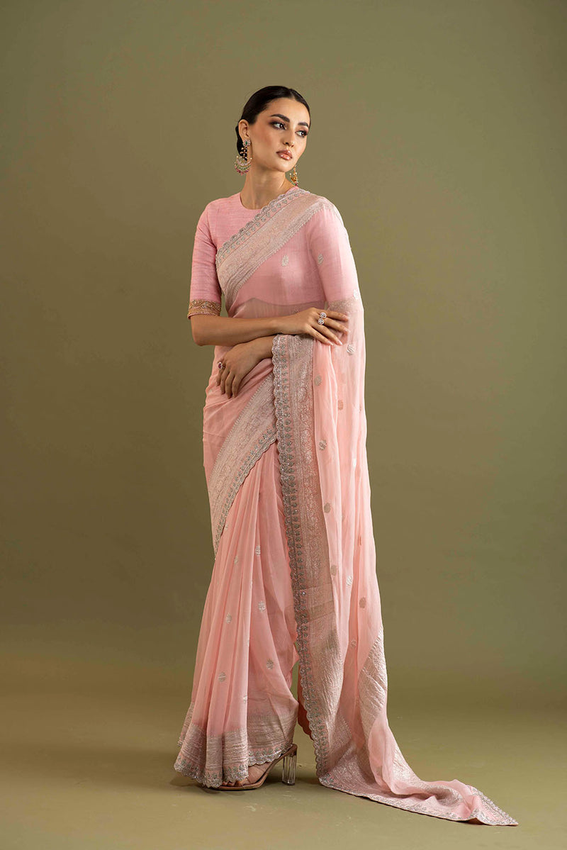 Banaras Georgette saree - Nude Pink