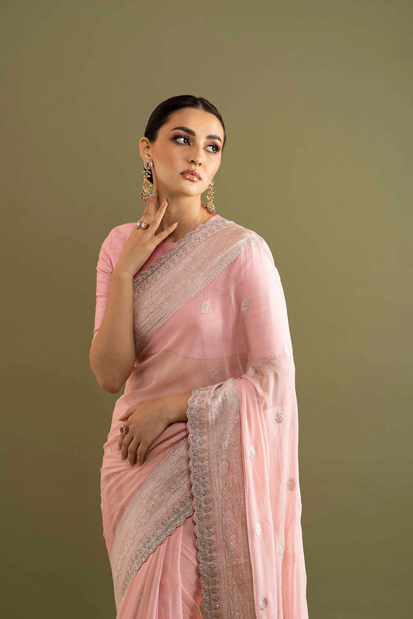 Banaras Georgette saree - Nude Pink