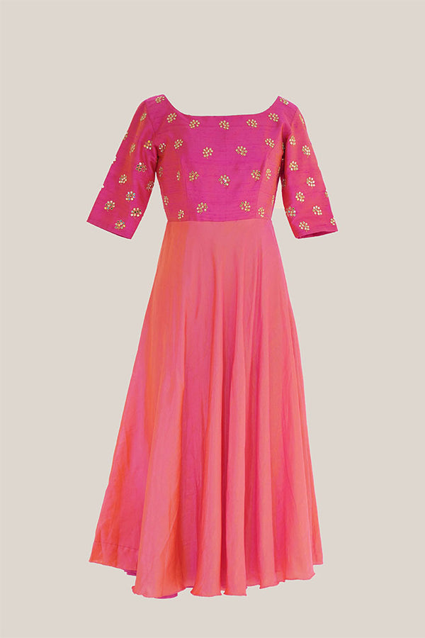 Pink silk embroidered dress