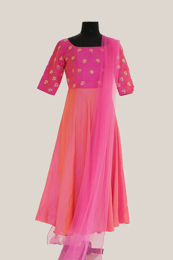 Pink silk embroidered dress