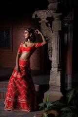 Red Heavy Embroidered Bridal Lehanga