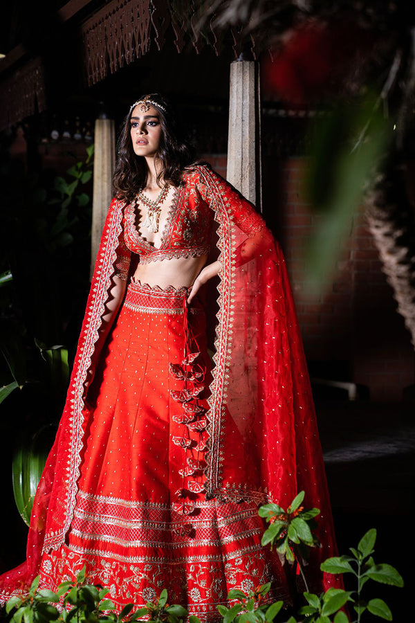 Rawsilk Embroidered Lehanga - Red