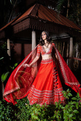 Rawsilk Embroidered Lehanga - Red